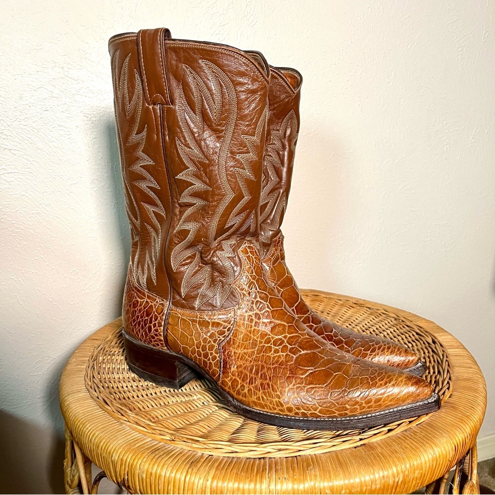 Vintage Justin Pre-Ban Brown Exotic Sea Turtle Cowboy Boots Mens 11 D
